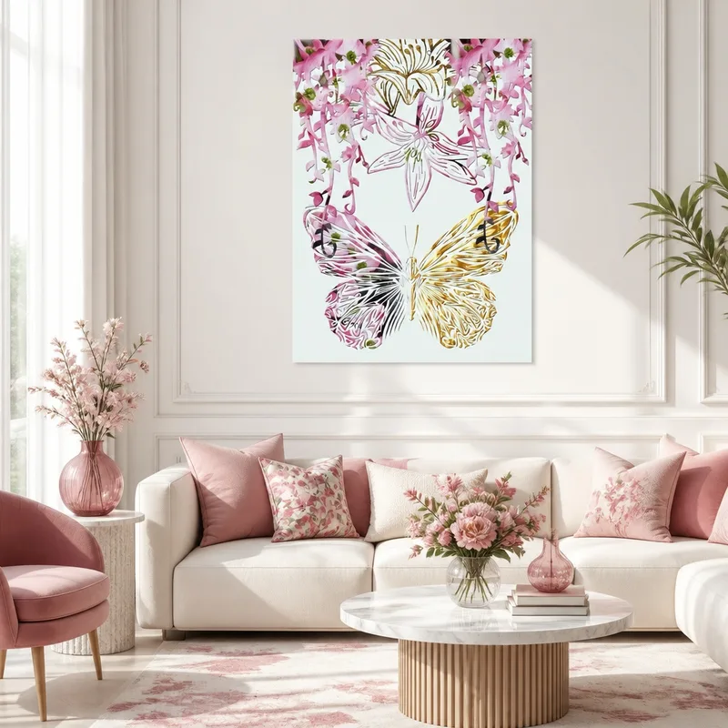 Quadro moderno eleganza floreale con farfalla