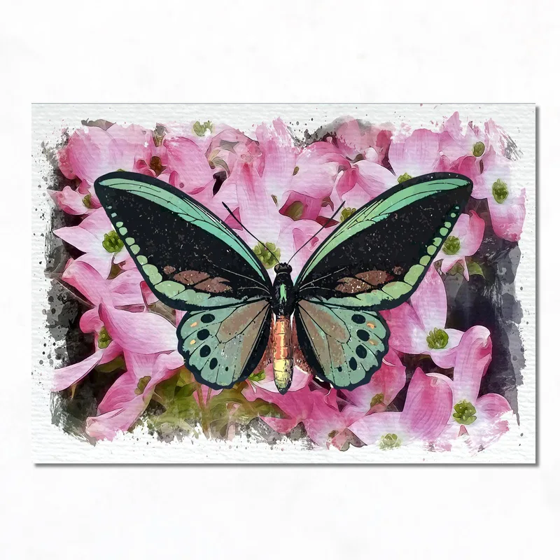 Farfalla su Fiori Rosa quadro canvas