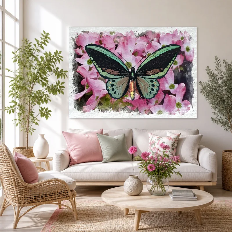 Farfalla su Fiori Rosa quadro canvas