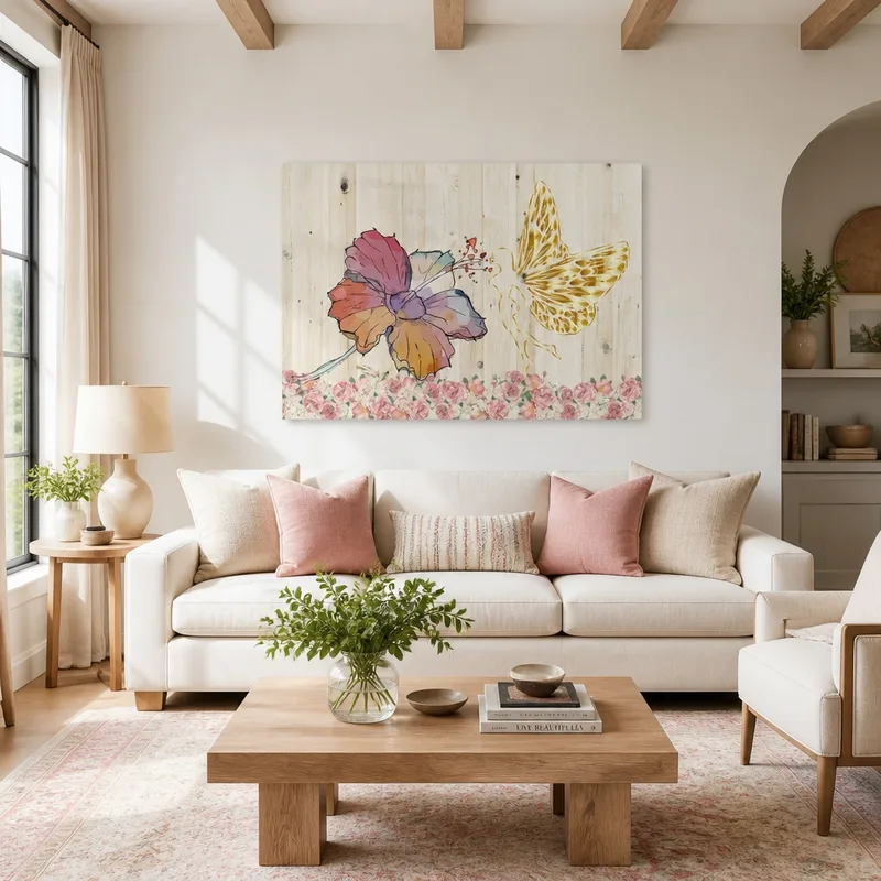 Quadro moderno farfalla astratta e armonia floreale