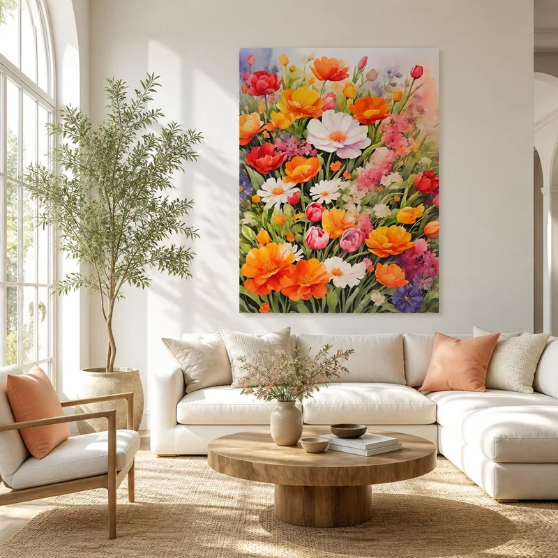 Toile artistique éclosion florale printanière vibrante