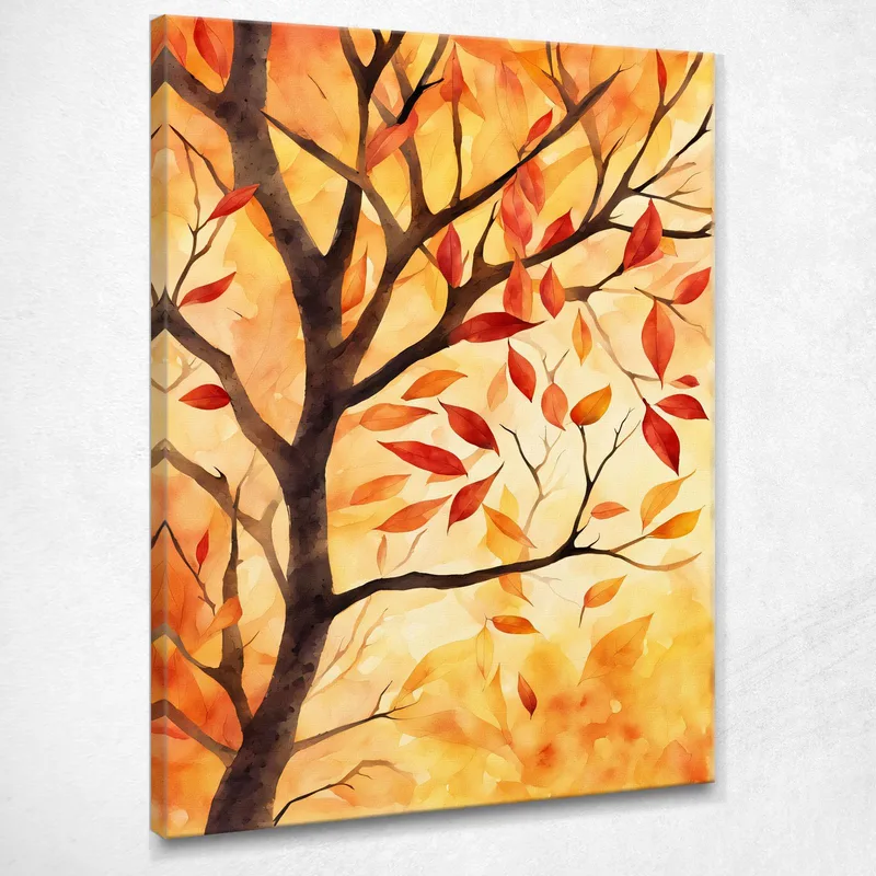 Modern Botanical Painting Autumn Tree With Red And Orange Leaves canvas print