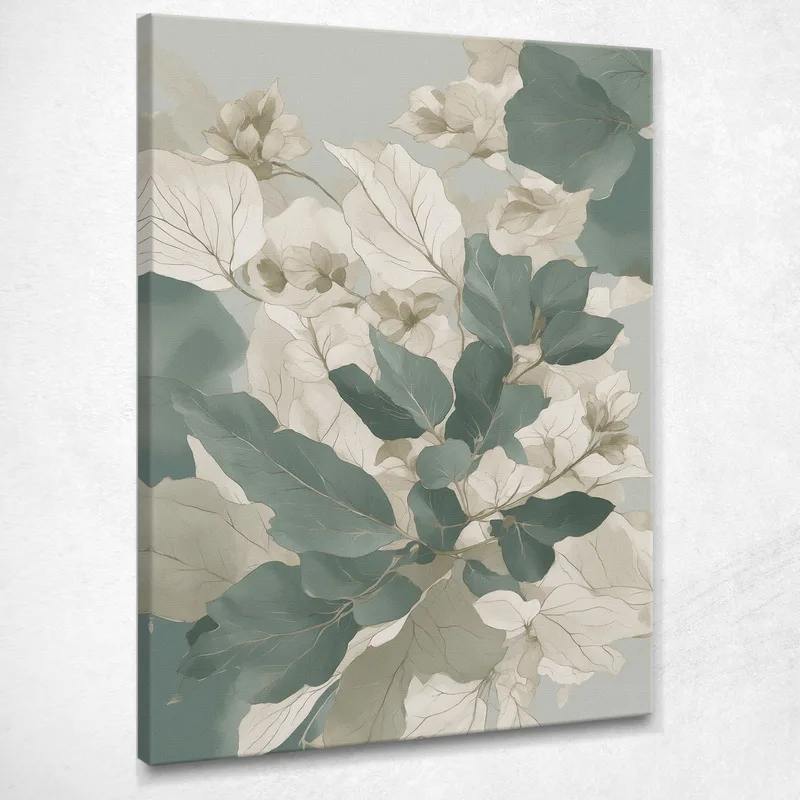 Modern Botanical Framework Abstract Botanical Leaves In Green And White canvas print