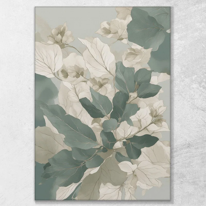 Quadro Botanico Moderno Astratto Botanico Foglie In Verde E Bianco