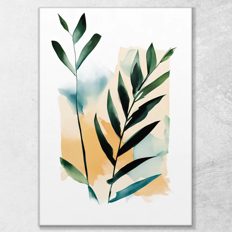 Quadro Botanico Moderno Astrazione Minimalista Di Fronde Di Palma Verdi