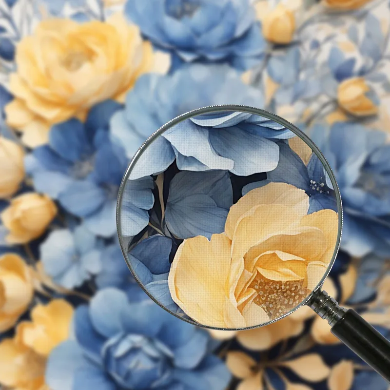 Quadro Botanico Moderno Composizione Floreale Azzurro E Giallo