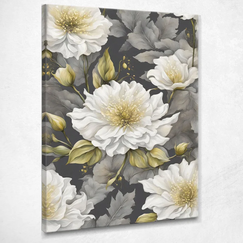 Modern Botanical Framework Floral Composition With White And Green Flowers canvas print