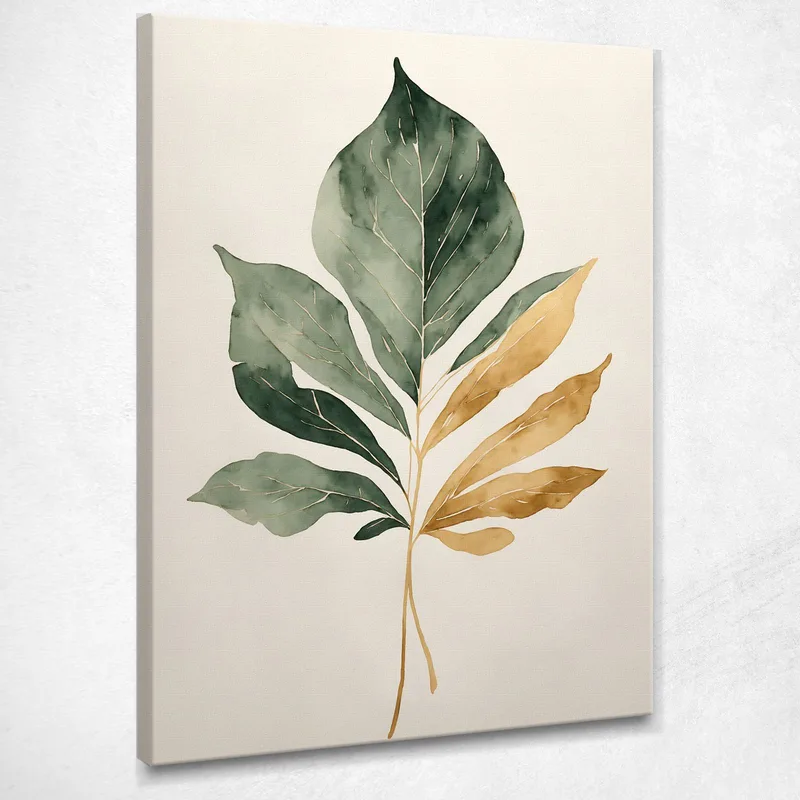 Elegant Modern Botanical Painting Minimalist Green And Gold Leaf canvas print