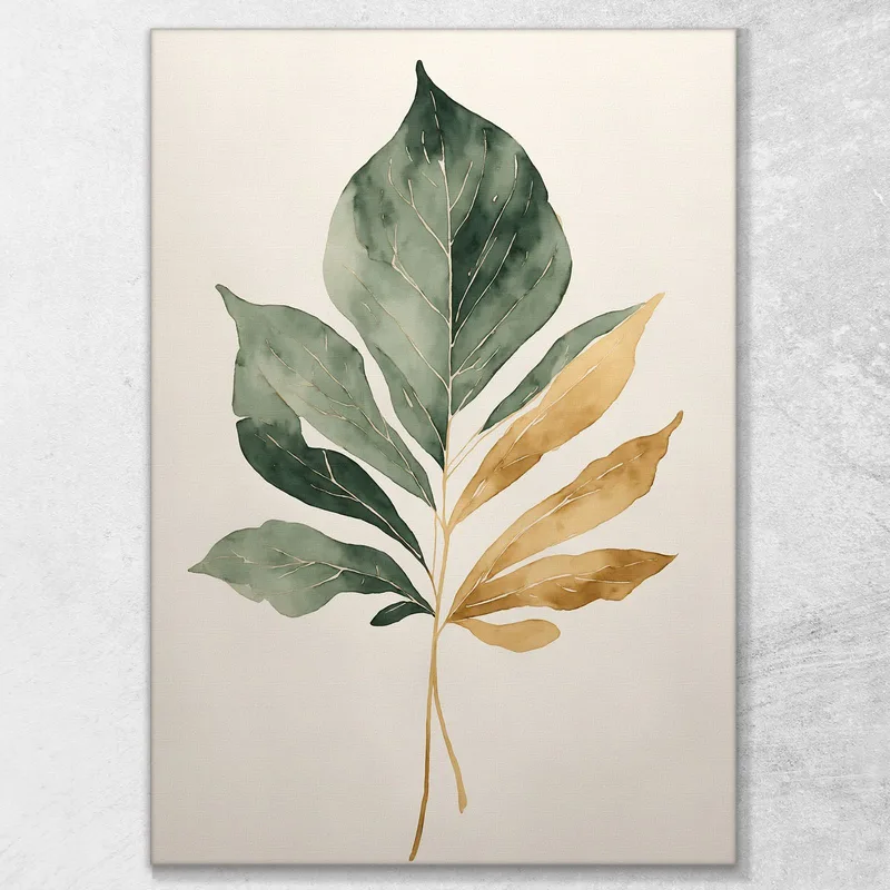 Quadro Botanico Moderno Elegante Foglia Minimalista Verde E Oro