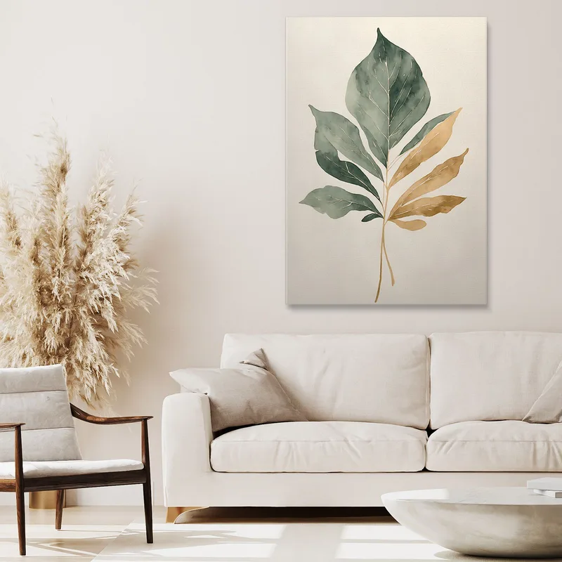 Quadro Botanico Moderno Elegante Foglia Minimalista Verde E Oro