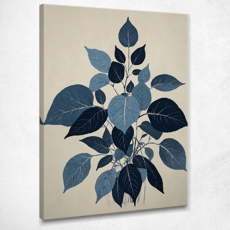 Modern Botanical Painting Elegant Minimalist Blue Leaves canvas print
