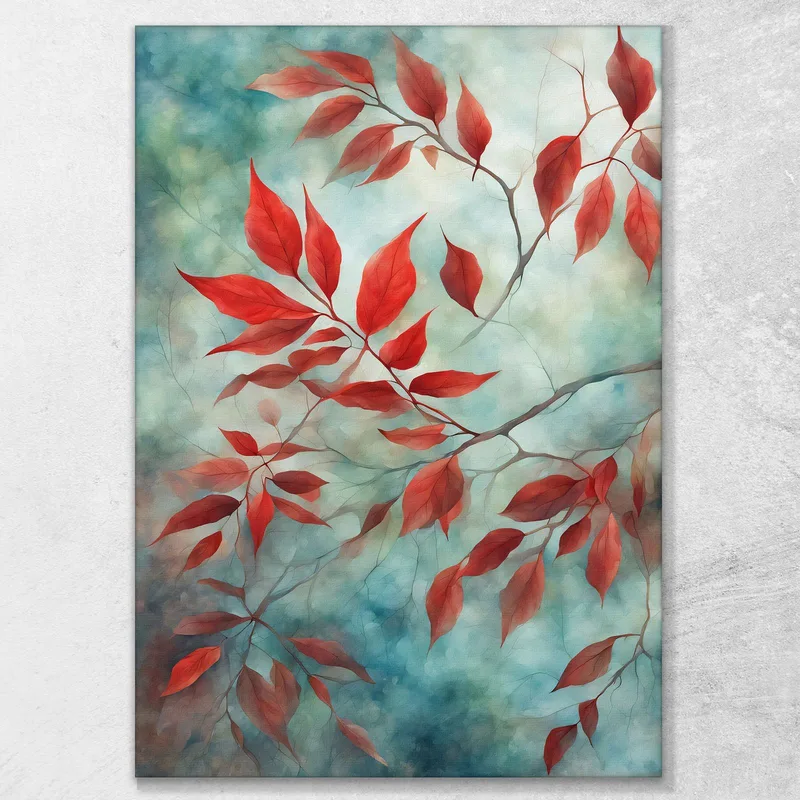 Quadro Botanico Moderno Eleganza Botanica Rami Rossi Su Sfondo Sfumato