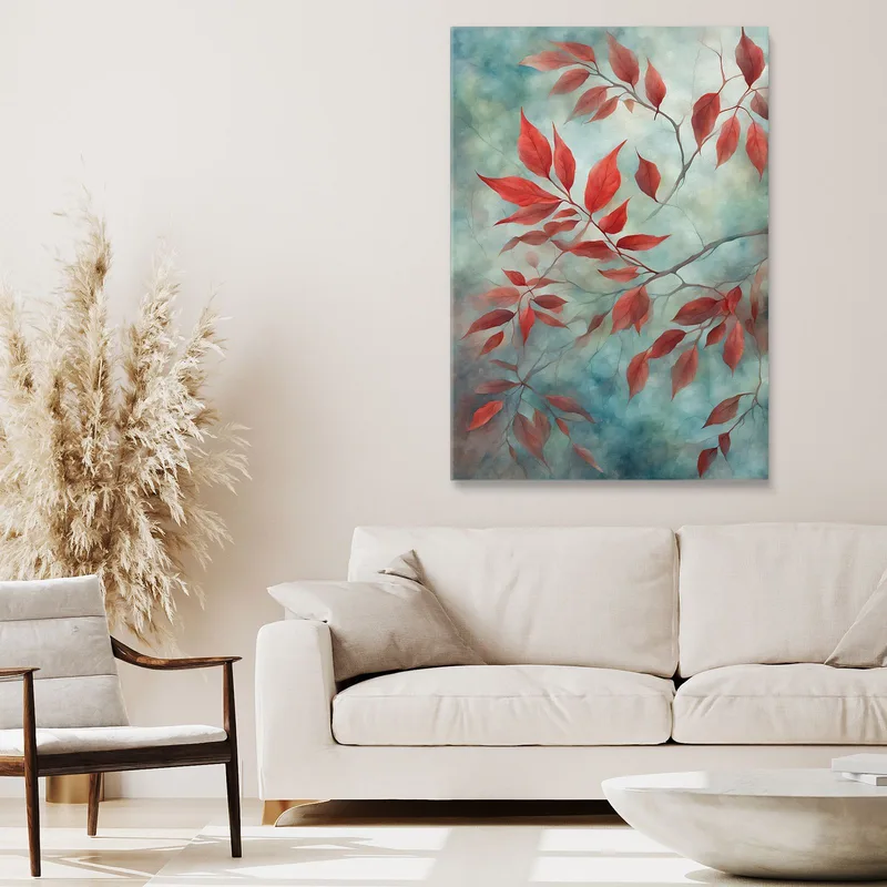 Quadro Botanico Moderno Eleganza Botanica Rami Rossi Su Sfondo Sfumato