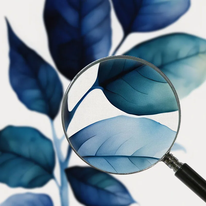 Pintura Botánica Moderna Hojas Azules Tonos Acuáticos