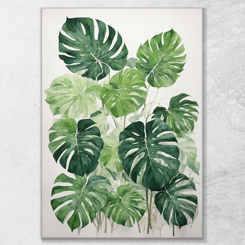 Quadro Botanico Moderno Foglie Di Monstera Acquerello Minimalista