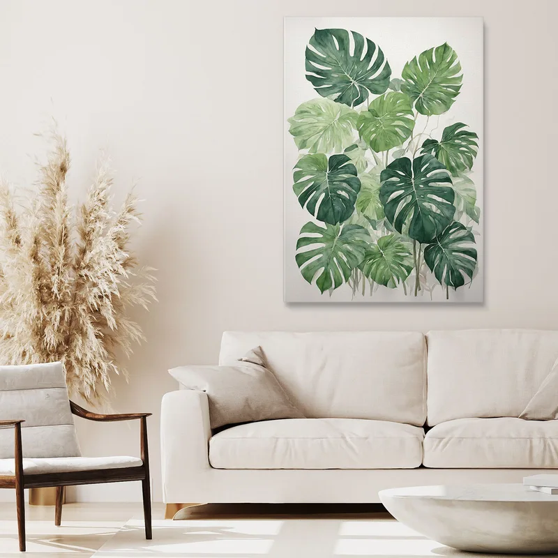 Quadro Botanico Moderno Foglie Di Monstera Acquerello Minimalista