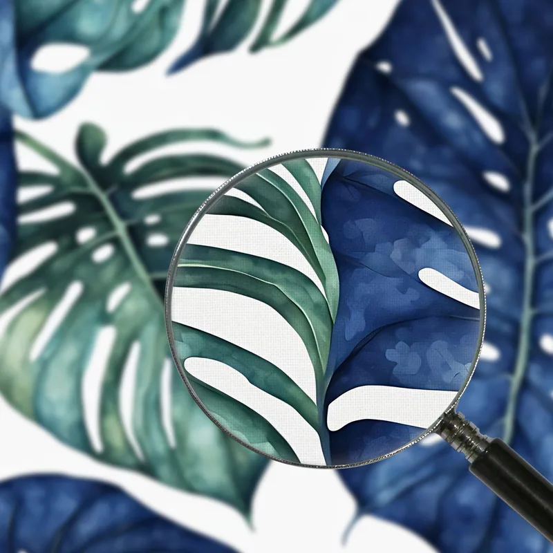 Peinture Botanique Moderne Feuilles De Monstera Dans Les Tons Bleus Et Verts
