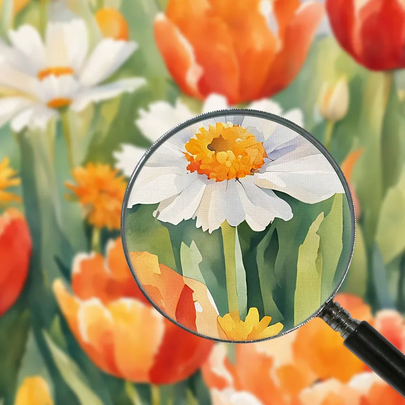Jardin De Fleurs Aquarelle Peinture Botanique Moderne Avec Tulipes Et Marguerites