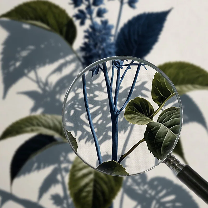 Pintura Botánica Moderna Ilustración Abstracta Hojas Verdes Y Flores Azules