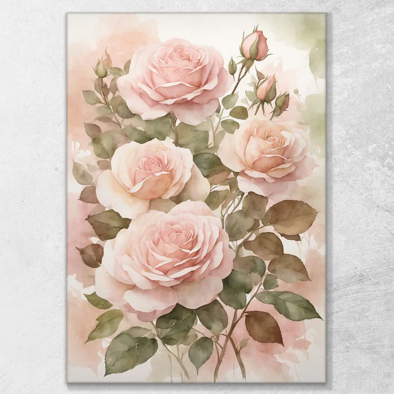 Modern Botanical Painting Watercolored Roses In Pink Tones