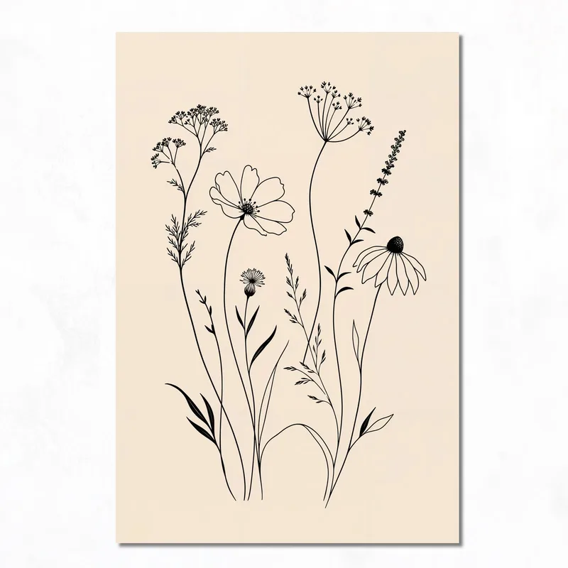 Lienzo artistico siluetas minimalistas de flores silvestres