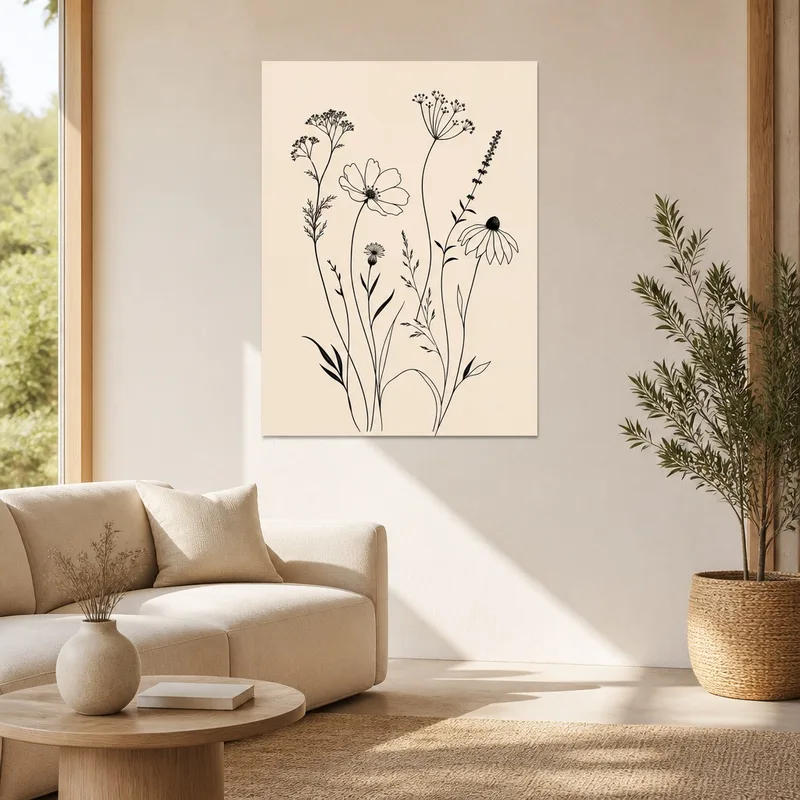 Lienzo artistico siluetas minimalistas de flores silvestres