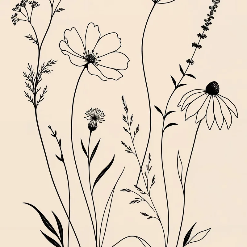 Lienzo artistico siluetas minimalistas de flores silvestres