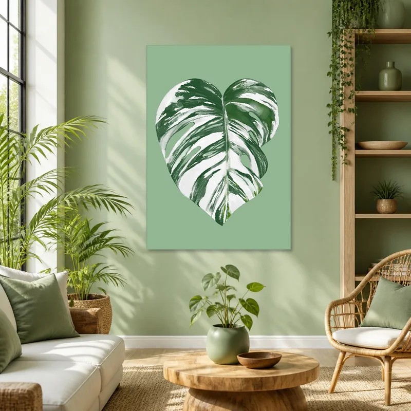 Impresion en lienzo hoja variegada de monstera