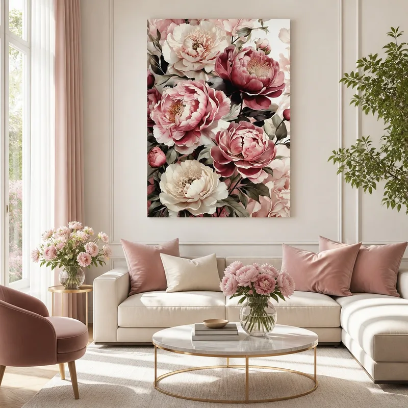 Quadro moderno fioritura lussuosa di peonia