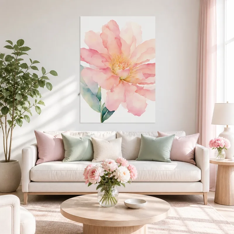 Fioritura di Peonia Rosa stampa su tela