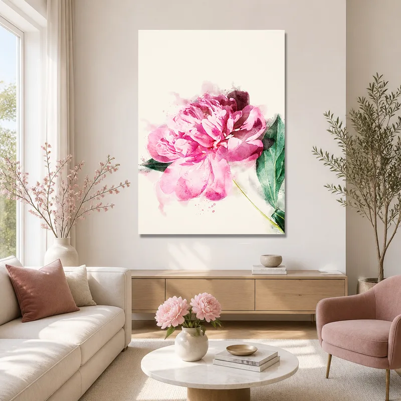 Peonia Rosa Acquerello quadro canvas