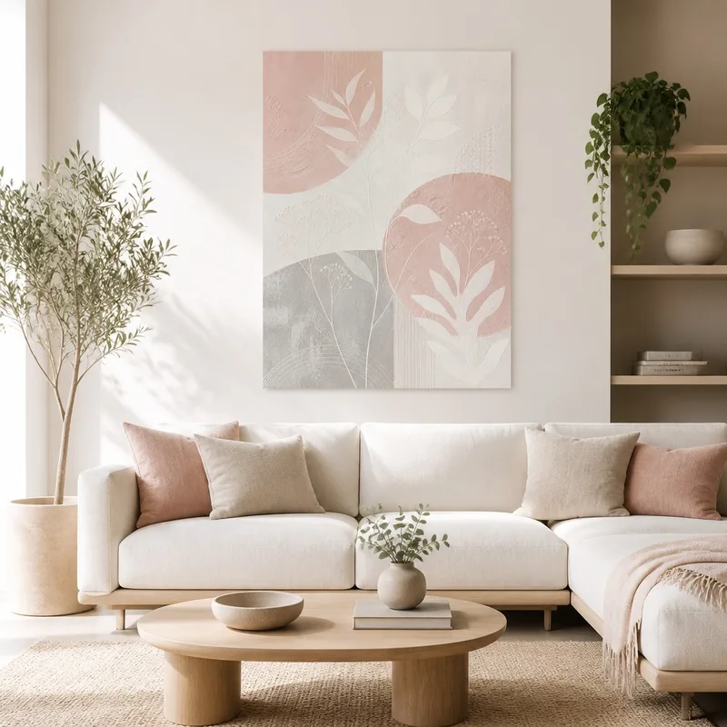 Botanica Astratta Rosa e Grigio stampa su tela