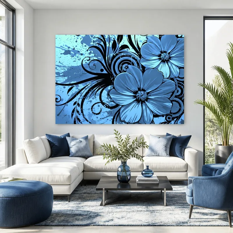 Blue Abstract Floral modern canvas