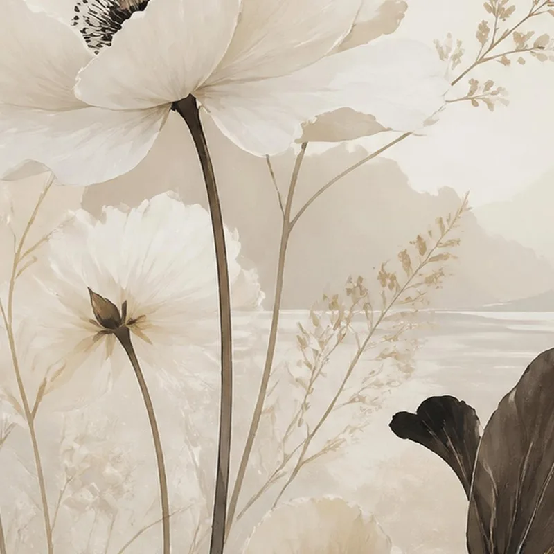 Toile artistique élégance florale ton neutre