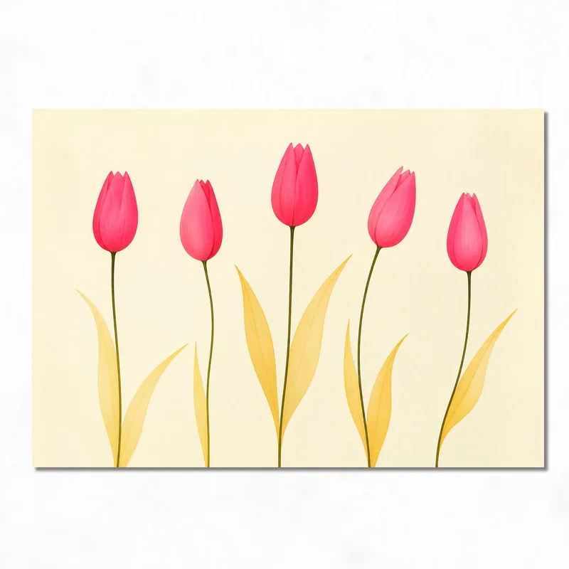 Impresion en lienzo tulipanes rosas sobre crema