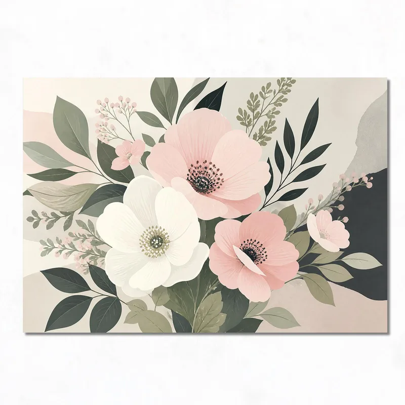 Impresion en lienzo elegancia floral rosa y blanca