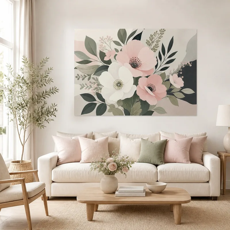 Impresion en lienzo elegancia floral rosa y blanca
