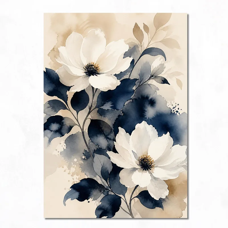 Marineblau Weiße Blumen-Eleganz drucken auf leinwand