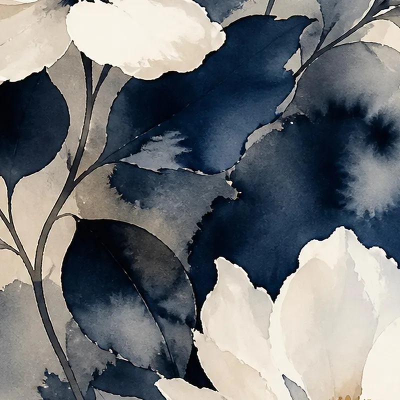 Marineblau Weiße Blumen-Eleganz drucken auf leinwand