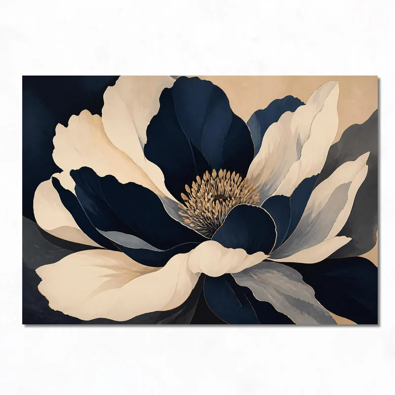 Canvas art print navy and cream floral elegance