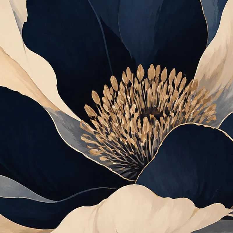 Canvas art print navy and cream floral elegance