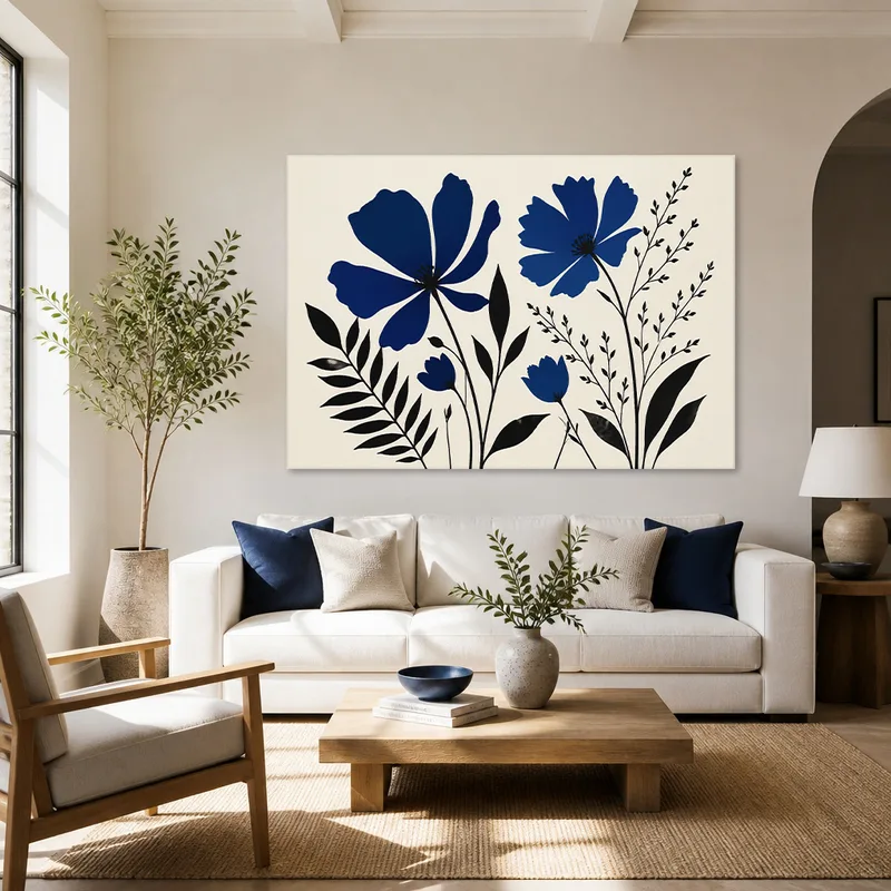 Quadro moderno silhouette botanica blu