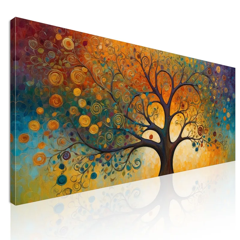 Pintura Botánica Del Árbol De La Vida Con Patrones Abstractos Y Colores Brillantes cuadro en lienzo