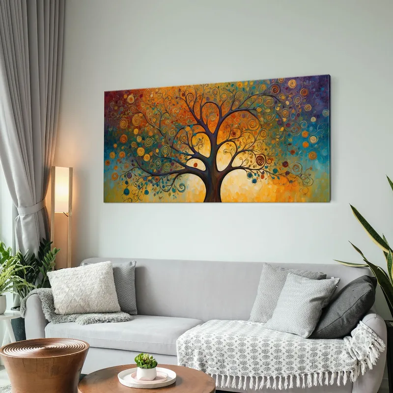 Botanisches Gemälde „Baum Des Lebens“ Mit Abstrakten Mustern Und Leuchtenden Farben