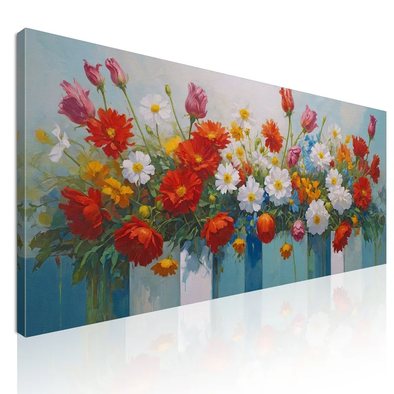 Botanical Painting Colorful Bouquet Of Flowers In Decorative Vases canvas print