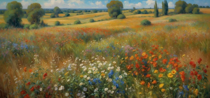 Botanische Malerei Blühende Landschaft Im Impressionistischen Stil