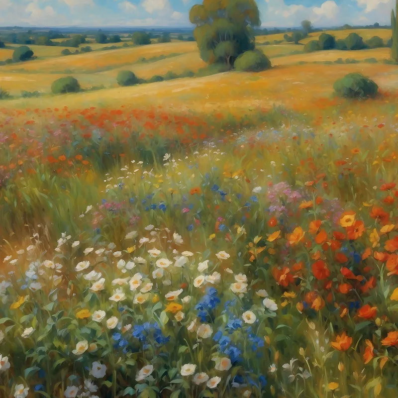 Botanische Malerei Blühende Landschaft Im Impressionistischen Stil