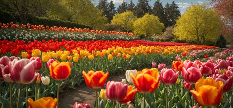 Quadro Botanico Campo Di Tulipani Colorati In Primavera