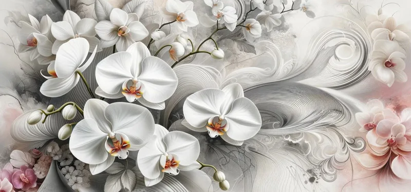 Botanical Framework Elegant White Orchids Floral Abstract