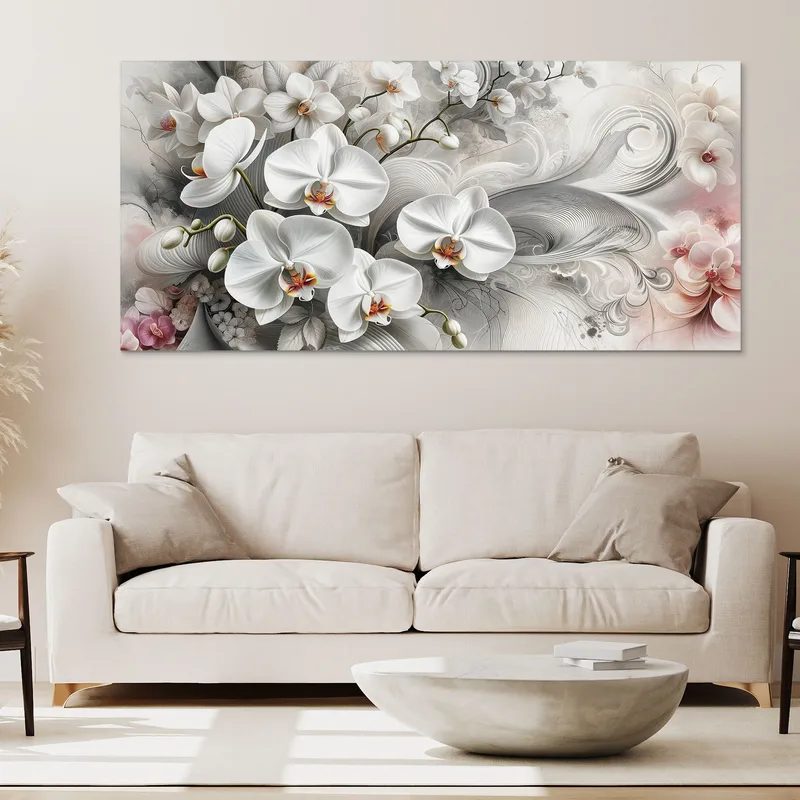 Botanical Framework Elegant White Orchids Floral Abstract